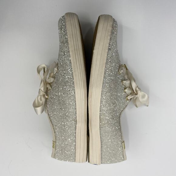 Keds x Kate Spade Glitter Sneakers Ivory Ribbon Womens Size 7 US - Picture 4 of 10